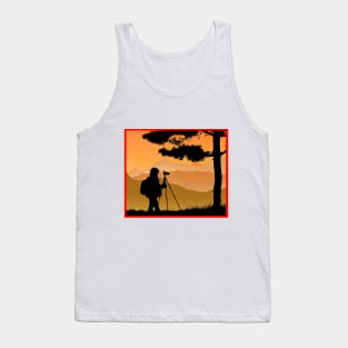 Silhouette photographer with camera on top of mountain Tank Top